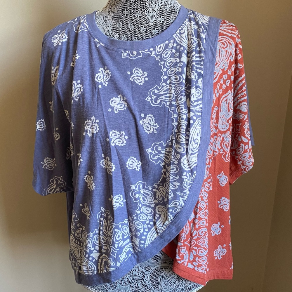 Free People Bandana Red White and Blue Wrap Top Sz small